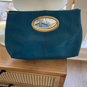 Kate Landry Turquoise Clutch gold handle.
